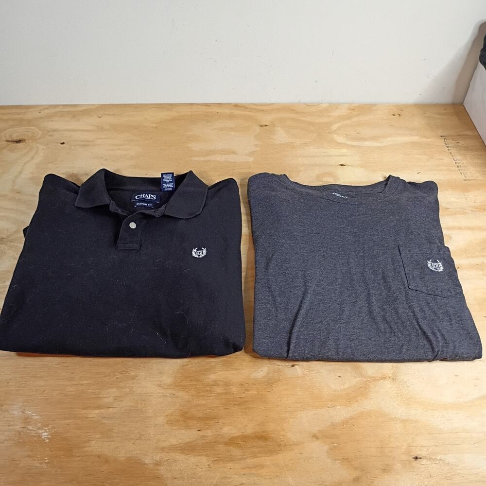 Chaps Men's Lot 2 Shirts Size XL Black Custom Fit Polo Black Pocket T-Shirt